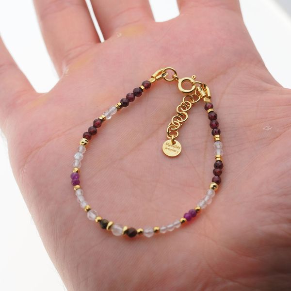 Bransoletka znak zodiaku lew - mix kamieni i srebro złocone zdjęcie 3