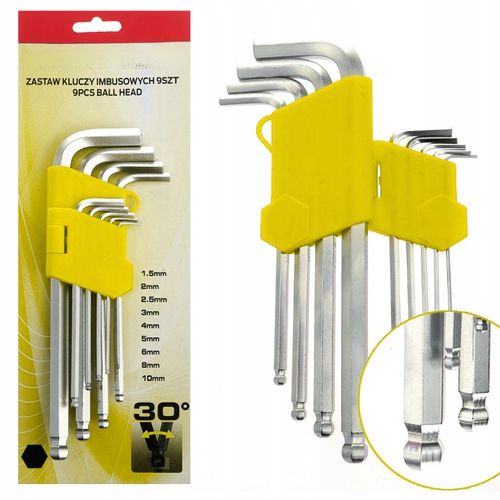 KLUCZE IMBUSOWE HEX DŁUGIE IMBUS 1,5-10 ZESTAW 9szt Z KULKĄ SZEŚCIOKĄTNE na Arena.pl