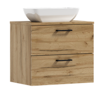 Szafka łazienkowa wisząca LUNA 50 dąb craft złoty z umywalką Lara (W1)