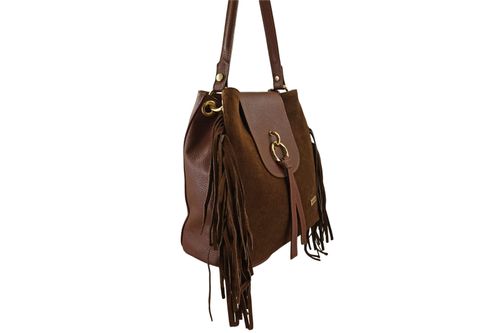 Skórzana torebka boho z frędzlami - Brązowa na Arena.pl