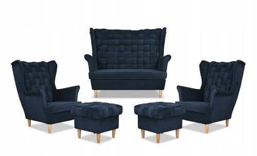 Zestaw wypoczynkowy Carol sofa fotele pufy paski granatowy na Arena.pl