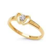 pierścionek z z białego lub żółtego złota - dwa serca z brylantem żółte