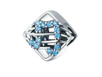 Rodowany srebrny charms pandora kostka cube nutka nuta błękitne cyrkonie srebro 925 BEAD177