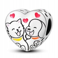 Zawieszka SREBRO 925 Charms Koralik Przyjaciele Kotek i Piesek