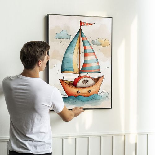 Plakat dla dziecka łódka statek w ramie 61x91 cm w czarnej ramie na Arena.pl