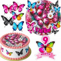 ZESTAW OPŁATEK NA TORT 20CM + 16 POSTACI - MOTYL + IMIĘ 15CM 18CM