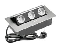 Przedłużacz biurkowy wpuszczany prostokątny 3 gniazda z bolcem, Srebrny