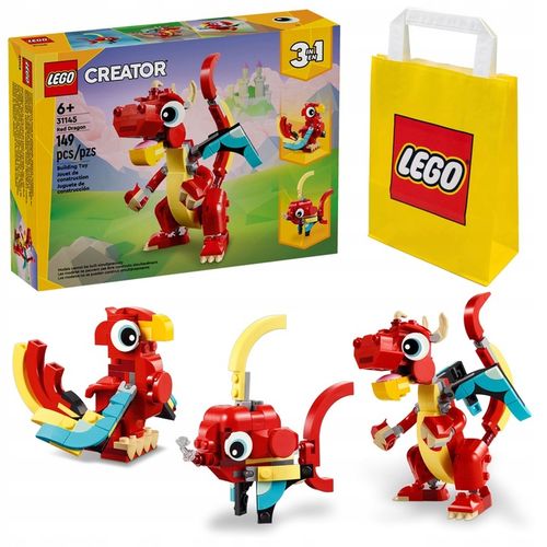 KLOCKI LEGO | CREATOR 31145 CZERWONY SMOK 3 W 1 PREZENT DLA DZIECI +TOREBKA na Arena.pl