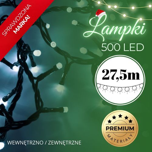 Lampki choinkowe 500 led zimny biały+ zimny biały flash 27,5 m oświetlenie świąteczne IP44 na Arena.pl