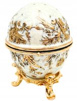Szkatułka Jajo Faberge metalowa kryształki biała złota mini B0794-00