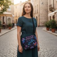 Torebka Na Ramię z Motywem Łapaczy Snów i Niebieską Ekoskórą – Handmade