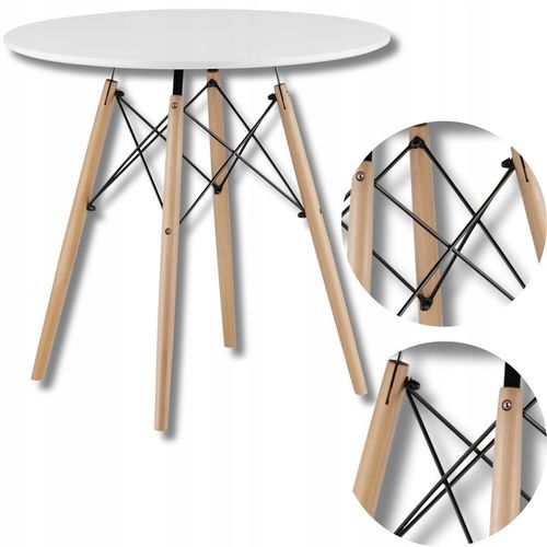 Stół Okrągły Skandynawski Do Salonu Jadalni Biały Nowoczesny 80CM ETT na Arena.pl