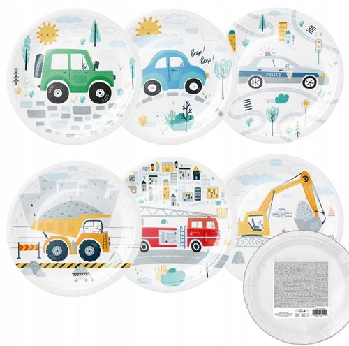 Talerzyki na imprezę Urodzinową w auta i drogi 7cali 8szt Jednorazowe na Arena.pl