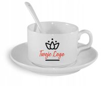 Filiżanka talerzyk łyżeczka nadruk TWOJE LOGO NAPIS gadżet firmowy 10 szt