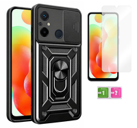Etui pancerne do XIAOMI REDMI 12C Slide Ring czarny case pokrowiec + szkło