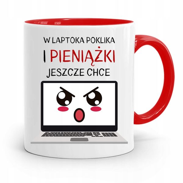 Kubek Czerwony Informatyka Programisty Pieniążki Z Nadrukiem Ze Zdjęciem zdjęcie 1