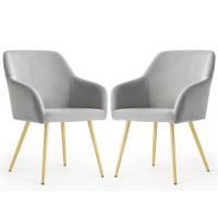 2x Krzesło welurowe tapicerowane do salonu ESTELLE Szare Złote nogi