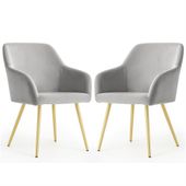 2x Krzesło welurowe tapicerowane do salonu ESTELLE Szare Złote nogi
