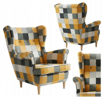 Fotel uszak skandynawski żółta krata stylowy szkocki Print Family Meble