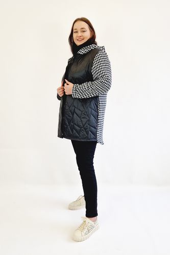 Lekka Kurtka w Pepitkę z Kapturem Czarno-biała 48 na Arena.pl