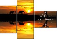 100CM 70CM ZEGAR 3 ELEM AFRYKA ŚCIENNY OBRAZ