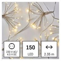 Dekoracje - 150 LED 2,35 m nano łezki frędzle ciepła biel IP20, timer EMOS
