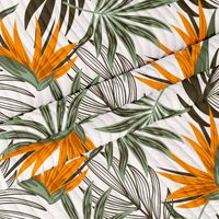 Materiał Sztruksowy 1m x 140cm Biały Liście Do Poduszek Narzut Zasłon