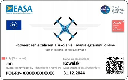 Wydruk Certyfikatu ULC na DRONA Karta PCV 2 str. na Arena.pl