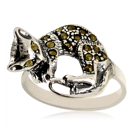 SREBRNY PIERŚCIONEK KOT Z MARKAZYTAMI PRÓBA SREBRA 925 na Arena.pl