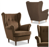 Fotel uszak skandynawski beżowy kremowy jasny brąz welwet Ari Family Meble