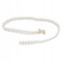 Pasek damski perełki na gumce kokardka kolor złoty z perełkami i cyrkoniami