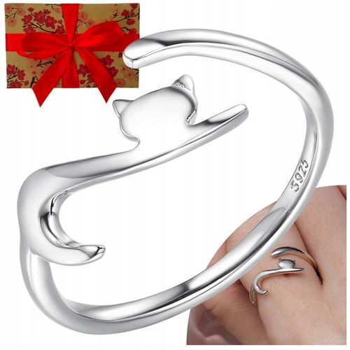 PIERŚCIONEK SREBRNY 925 KOT REGULOWANY PRZYTULANIE SREBRO 925 na Arena.pl