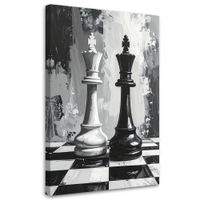 Obraz do biura salonu pokoju Szachy 3D Król, Pionki Czarno Biała