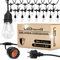 Girlanda Świetlna Ogrodowa Zewnętrzna 20m Żarówki20x E27 LED Lampki