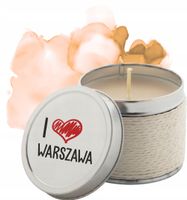 Pamiątkowe świeczki zapachowe NADRUK z nazwą miasta I LOVE WARSZAWA