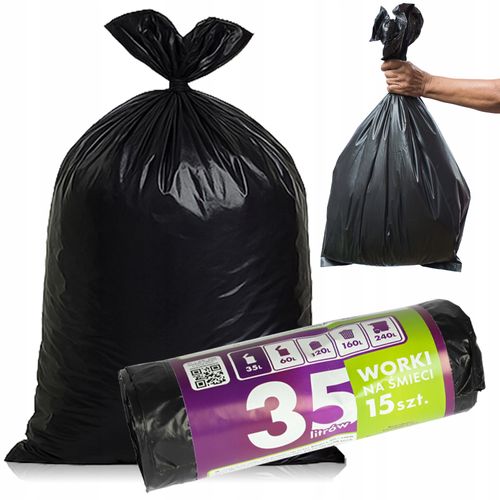 WORKI NA ŚMIECI 35L 15 SZT CZARNE DO SEGREGACJI NA ODPADY WYTRZYMAŁE na Arena.pl