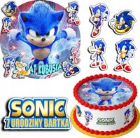 ZESTAW OPŁATEK NA TORT 20CM + 17 POSTACI - SONIC BAJKA + IMIĘ 15CM 18CM