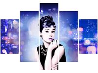 OBRAZ USTA AUDREY HEPBURN PANORAMA MIASTA NIEBIESKI