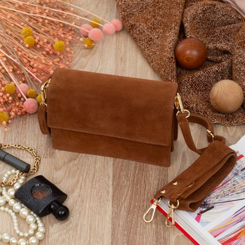 VERA PELLE torebka damska zamszowa listonoszka z paskiem V684 brązowa na Arena.pl