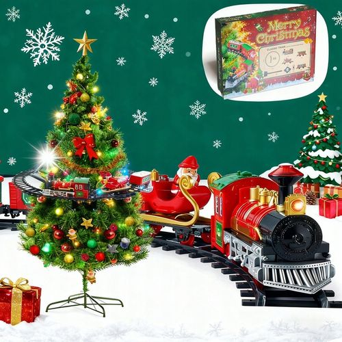 Pociąg świąteczny oświetlenie dźwięk KOLEJKA tory Lokomotywa + 4 wagony na Arena.pl