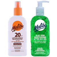 Malibu SPF20 Wodoodporny Spray 200ml + Aloe Żel Po Opalaniu 200ml