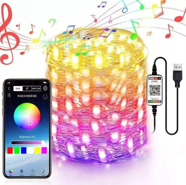 Inteligentne lampki choinkowe 10m 100led WiFi zdjęcie 1