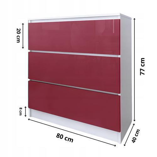 Komoda Do Salonu Sypialni 3 Szuflady 80 Zoe Biała Czerwony Połysk na Arena.pl