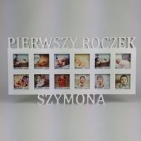 Multiramka ramka na zdjęcia z napisem Pierwszy roczek imię mdf 12 zdjęć