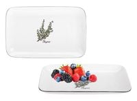 Półmisek porcelanowy prostokątny 25 cm mleczna biel nadruk gałązka tymianku
