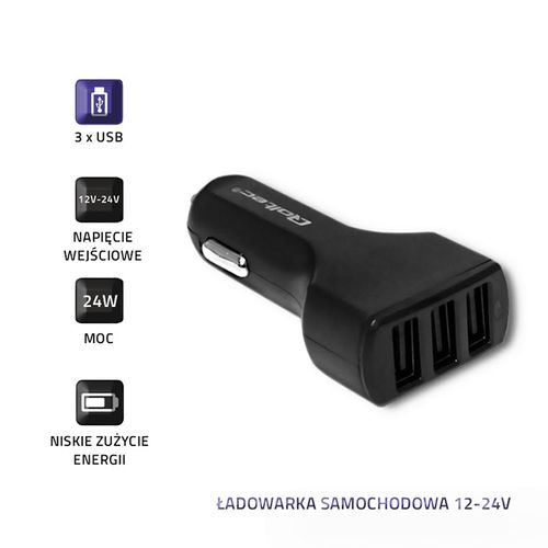 Qoltec Ładowarka samochodowa 12-24V | 24W | 5V | 4.8A | 3xUSB na Arena.pl