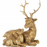 FIGURKA RENIFER JELEŃ SIEDZĄCY ZŁOTY świąteczna