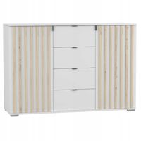 Komoda LARA III 135 x 44 x 93 szuflady biała czarne lamele PRODUCENT