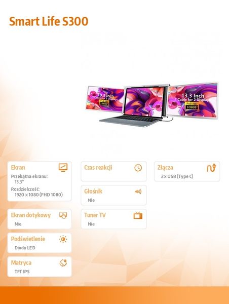 Monitor Extralink Dual Screen S300 13,3" Full HD IPS do laptopa zdjęcie 10