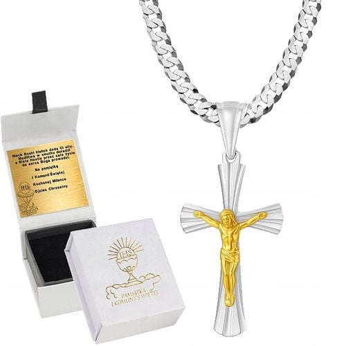 SREBRNY ŁAŃCUSZEK PANCERKA Z KRZYŻYKYKIEM JEZUS NA KOMUNIA GRAWER SREBRO na Arena.pl